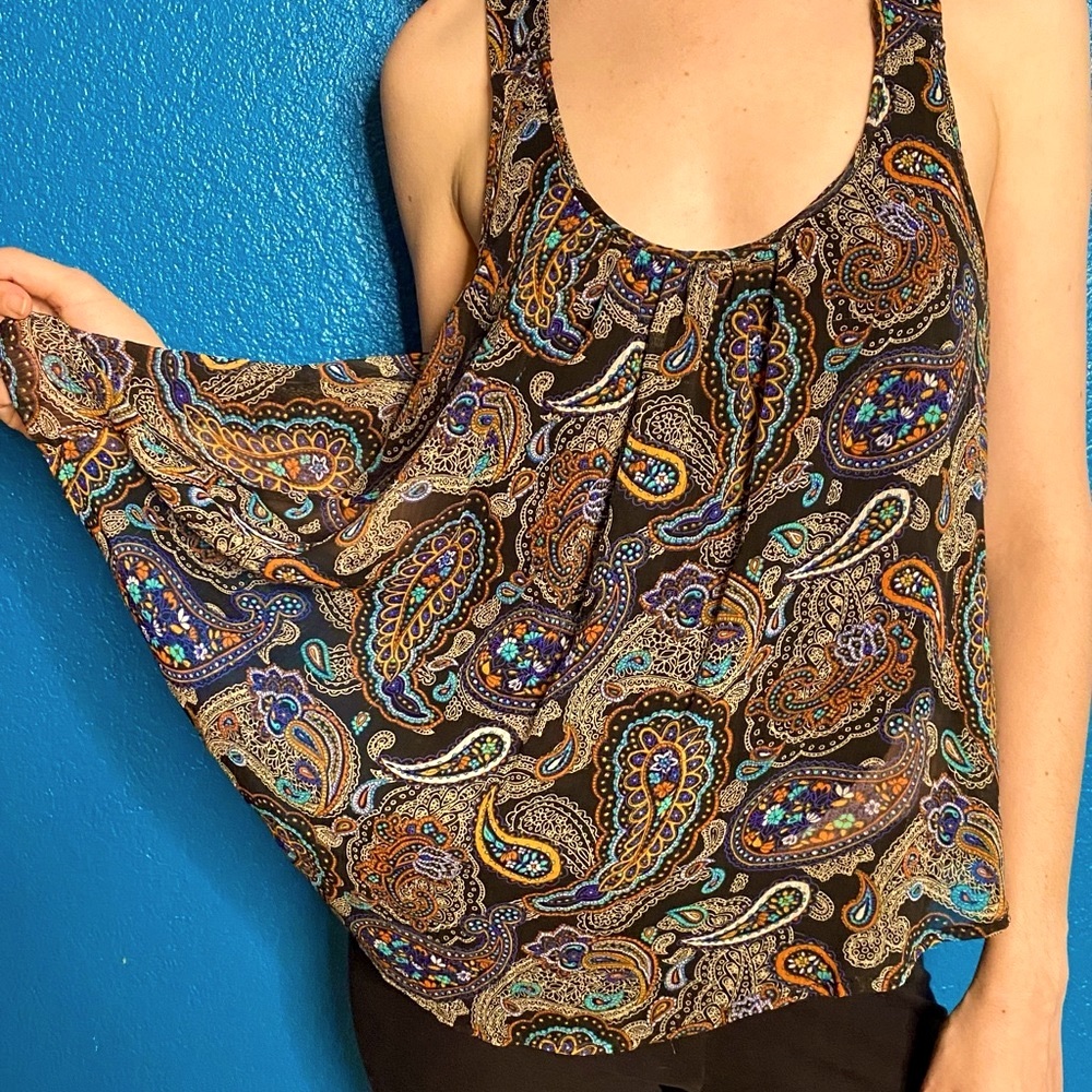Ambiance Flowing Paisley Short Sleeved Blouse with Lining